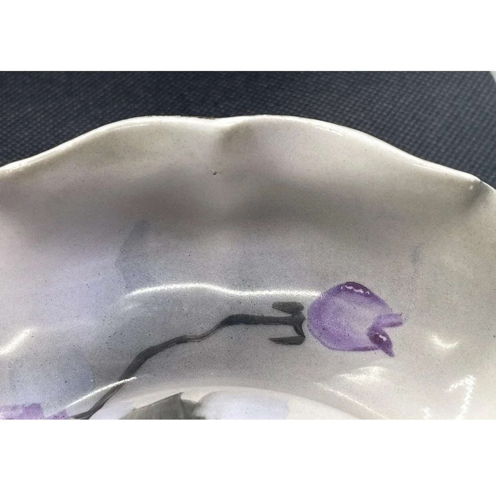 Vintage Noritake Porcelain Cigar Ashtray Ruffled Edge Hand Painted Purple Flower